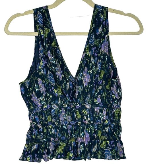 Ramy Brook Mallory Blue Floral Ruffle Top| Size S - Picture 4 of 8